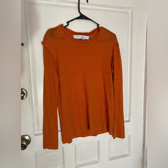 IRO Paris Orange Knit Long Sleeve Knit with Frayed Edges Sweater - Picture 1 of 3